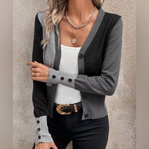 NEW Colorblock Button-Up Cardigan Sweater